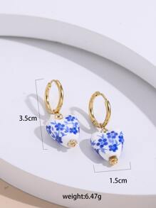 花朵印花心耳墜