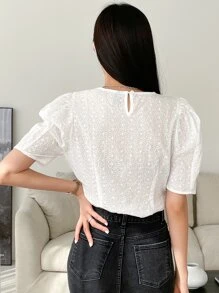 DAZY Áo sơ mi nữ Nút màu trơn Giải trí - trắng - Xem 2