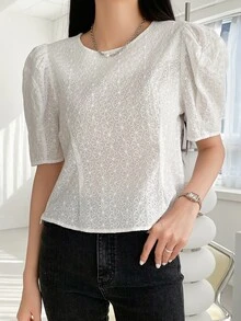 DAZY Áo sơ mi nữ Nút màu trơn Giải trí - trắng - Xem 5