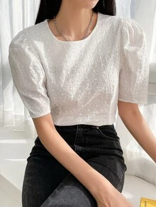 DAZY Áo sơ mi nữ Nút màu trơn Giải trí - trắng - Xem 8