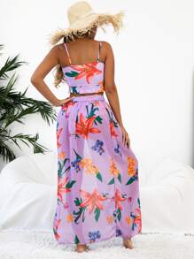 3packs Floral Print Ruffle Hem Bikini Set & Beach Skirt, For Summer Vacation - Multicolor - View 2