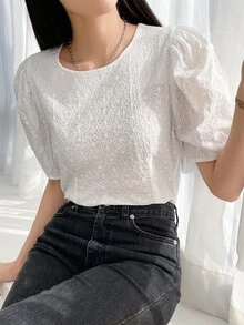 DAZY Áo sơ mi nữ Nút màu trơn Giải trí - trắng - Xem 9