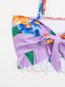 3packs Floral Print Ruffle Hem Bikini Set & Beach Skirt, For Summer Vacation - Multicolor - View 5