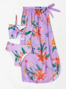 3packs Floral Print Ruffle Hem Bikini Set & Beach Skirt, For Summer Vacation - Multicolor - View 8