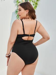 SHEIN Swim Curve Plus Size Cut-Out Push Up One Piece Swimsuit Summer - Black - View 2
