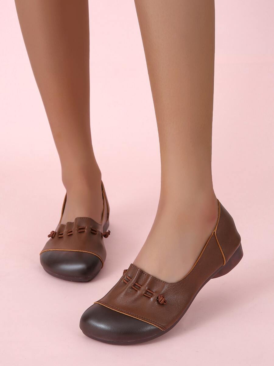 Drawstring Detail Ruched Ballet Flats - Brown - View 1