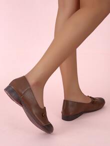 Drawstring Detail Ruched Ballet Flats - Brown - View 2
