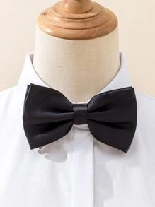 1pc Ladies' New Solid Color Shirt Suitable For Daily Wear, School Party, Business Match With Bow Tie - Black - View 1