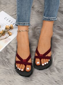 Crossover Strap Flip-Flops - Burgundy - View 2