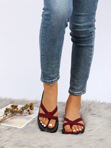 Crossover Strap Flip-Flops - Burgundy - View 3