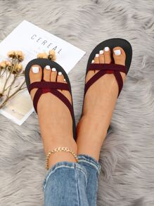 Crossover Strap Flip-Flops - Burgundy - View 4