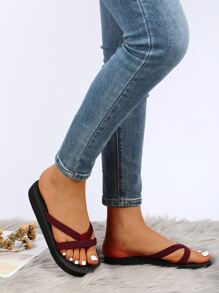 Crossover Strap Flip-Flops - Burgundy - View 5