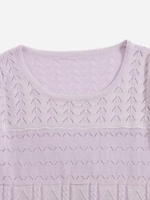 SHEIN Teen Girls Scoop Neck Cable Knit Sweater Dress - Lilac Purple - View 3
