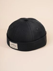 1pc Men's Cloth Label Landlord Cap, Fashionable Unisex Streetwear Brimless Flat Cap, Spring Autumn