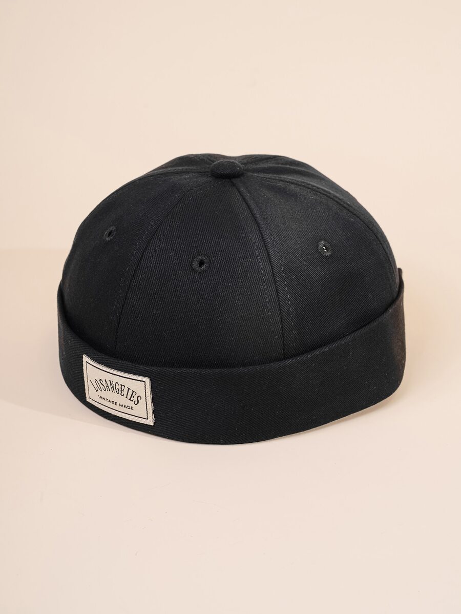 1pc Men's Cloth Label Landlord Cap, Fashionable Unisex Streetwear Brimless Flat Cap, Spring Autumn