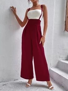 SHEIN Privé 後背十字交叉闊腿連體褲不附帶吊帶內搭 - 紅色 - 查看 2