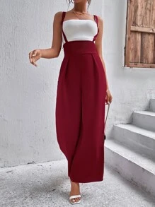 SHEIN Privé 後背十字交叉闊腿連體褲不附帶吊帶內搭 - 紅色 - 查看 1