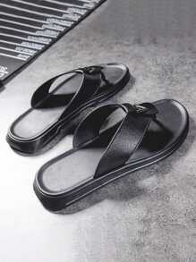 Men Metal Decor Flip-Flops - Black - View 1
