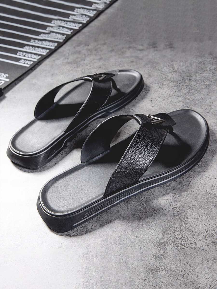 Men Metal Decor Flip-Flops - Black - View 1