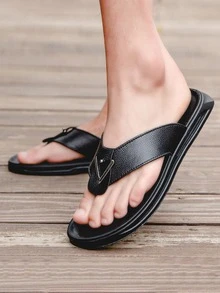 Men Metal Decor Flip-Flops - Black - View 4
