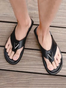 Men Metal Decor Flip-Flops - Black - View 5