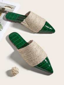 Crocodile Embossed Weave Detail Point Toe Flat Mules - Multicolor - View 1