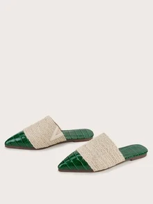 Crocodile Embossed Weave Detail Point Toe Flat Mules - Multicolor - View 2