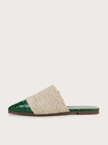 Crocodile Embossed Weave Detail Point Toe Flat Mules - Multicolor - View 3