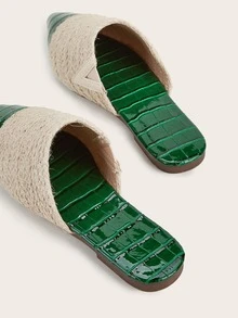 Crocodile Embossed Weave Detail Point Toe Flat Mules - Multicolor - View 5