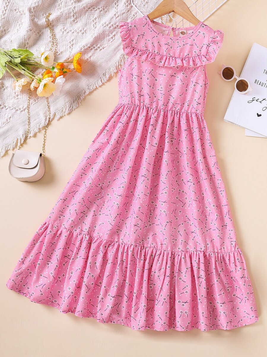 Đầm Gái Xù Viên lá sen Họa tiết hoa Boho - Hồng - Xem 1