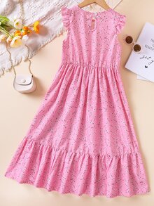Đầm Gái Xù Viên lá sen Họa tiết hoa Boho - Hồng - Xem 2