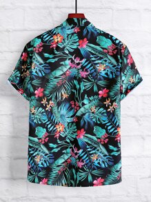 Manfinity Hombres Camisa al azar con estampado tropical sin camiseta - Multicolor - Ver 2