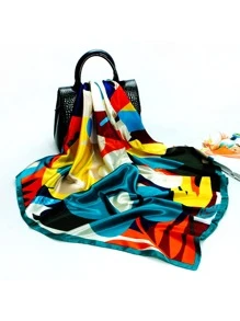 1條女士油畫花卉印花時尚多用途方絲巾頭巾披肩包裝頭飾頭帶頭巾頂部希賈布 - 彩色 - 查看 7