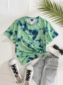 SHEIN LUNE Tie Dye Round Neck Tee - Multicolor - View 1