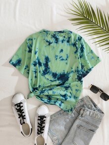 SHEIN LUNE Tie Dye Round Neck Tee - Multicolor - View 2