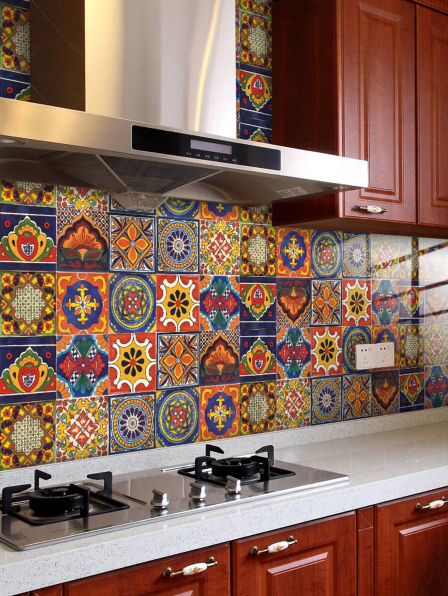 10 piezas Pegatina de cocina con patrón vintage - Multicolor - Ver 1