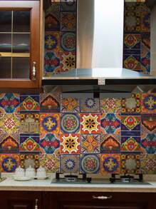 10 piezas Pegatina de cocina con patrón vintage - Multicolor - Ver 7