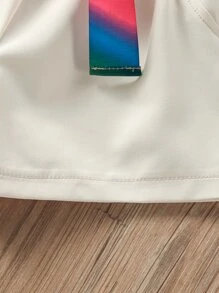 SHEIN 小女童漸層織帶多層荷葉邊吊帶上衣和紙袋腰附腰帶短褲 - 杏色 - 查看 4