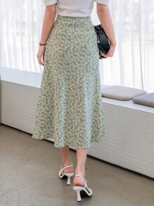 DAZY Allover Floral Print Split Thigh Skirt Fall Vacation Outfits Women - Mint Green - View 2