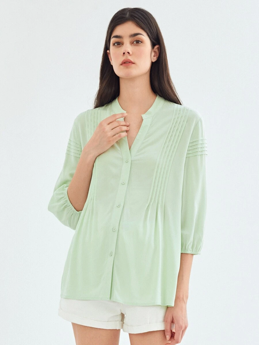 MOTF BALLOON SLEEVE BLOUSE MADE OF LENZING™ ECOVERO™ BRANDED VISCOSE FIBERS - Mint Green - View 1