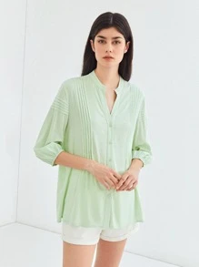 MOTF BALLOON SLEEVE BLOUSE MADE OF LENZING™ ECOVERO™ BRANDED VISCOSE FIBERS - Mint Green - View 3