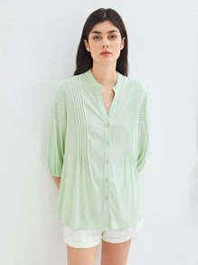 MOTF BALLOON SLEEVE BLOUSE MADE OF LENZING™ ECOVERO™ BRANDED VISCOSE FIBERS - Mint Green - View 4