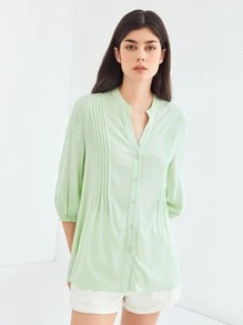 MOTF BALLOON SLEEVE BLOUSE MADE OF LENZING™ ECOVERO™ BRANDED VISCOSE FIBERS - Mint Green - View 5