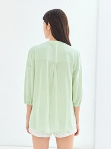 MOTF BALLOON SLEEVE BLOUSE MADE OF LENZING™ ECOVERO™ BRANDED VISCOSE FIBERS - Mint Green - View 9