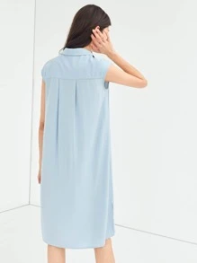 SHEIN Essnce Đầm Nút màu trơn Giải trí - Màu xanh nhạt - Xem 2