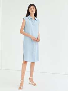 SHEIN Essnce Đầm Nút màu trơn Giải trí - Màu xanh nhạt - Xem 5