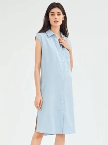 SHEIN Essnce Đầm Nút màu trơn Giải trí - Màu xanh nhạt - Xem 12