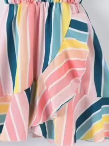 SHEIN Toddler Girls Striped Colourblock Overlap Collar Ruffle Hem Cami Dress - Multicolor - View 5