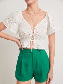 Top schiffy de hombros descubiertos con cordón - Blanco - Ver 3