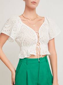 Top schiffy de hombros descubiertos con cordón - Blanco - Ver 4